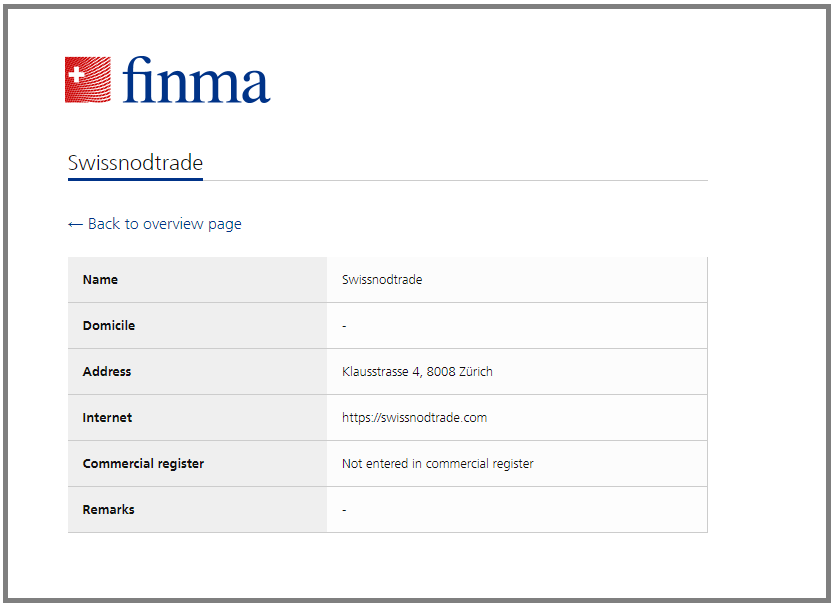 Swissnodtrade - FINMA